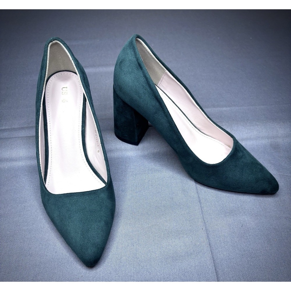 Allegra K Women's Green Pointed Toe Pumps Block Heel Shoes Size 6 NIB